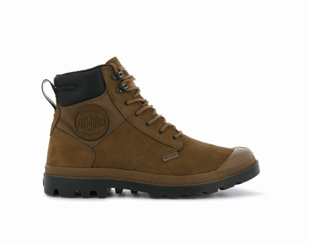 Palladium Pampa Shield Wp+ Lux Mens Waterproof Boots Dark Khaki Australia [TZSEHN-253]